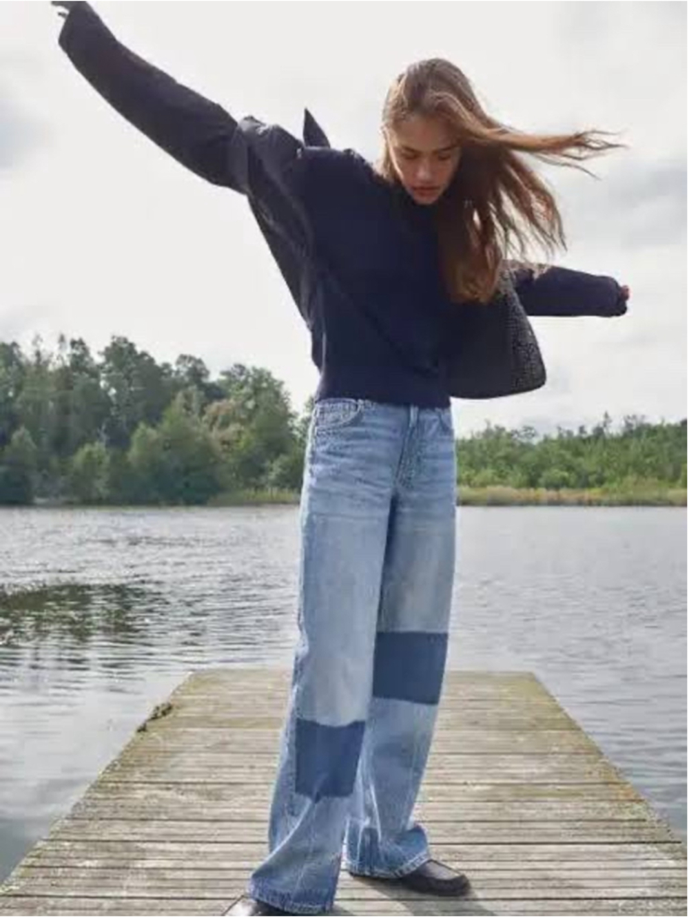 Girls H&M Two-Tone Patchwork Jeans Size 14 Blue